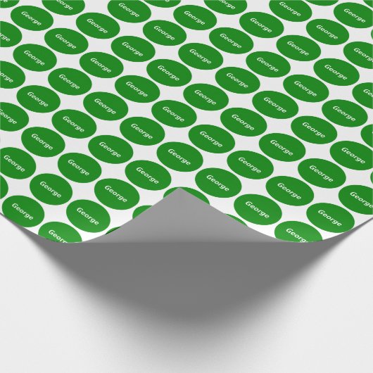 名前の白の緑のドット・パターン ラッピングペーパー (角)