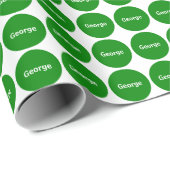 名前の白の緑のドット・パターン ラッピングペーパー (ロールコーナー)