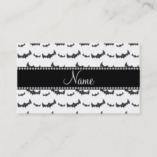 名前の白パーソナライズされた色グリッターこうもり コーリングカード (正面)