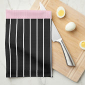 名前の白黒ダマスク織のシックなピンクの花柄 キッチンタオル (四つ折り)