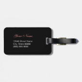 名前の白黒ダマスク織のシックなピンクの花柄 ラゲッジタグ (裏面横)