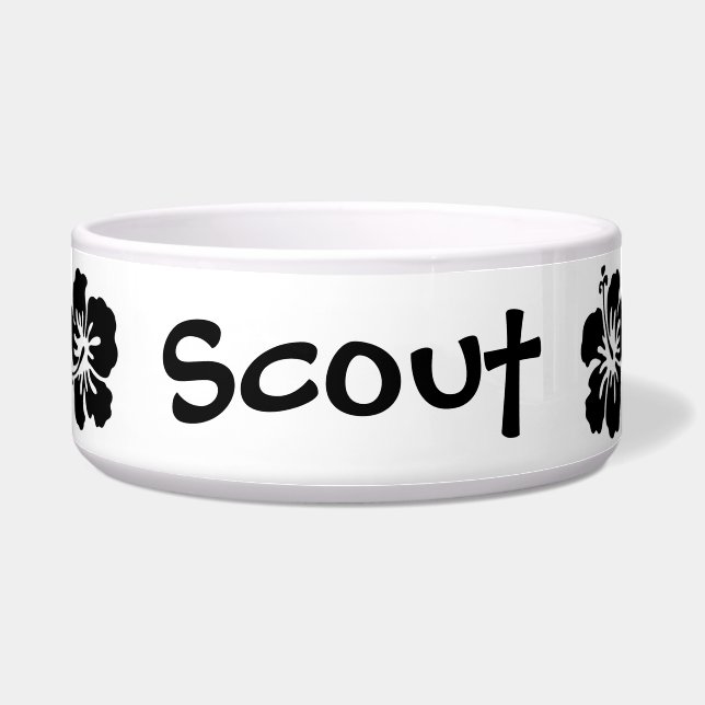 名前の白黒ハイビスカスの花 ボウル (正面)