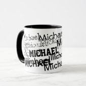 名前の白黒パターンを作成する マグカップ (正面左)