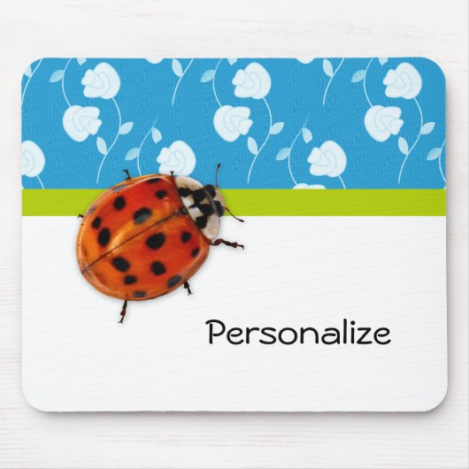 名前の粋で青い花のてんとう虫 マウスパッド (正面)