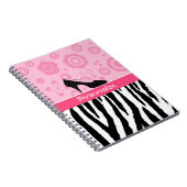 名前の粋なシマウマのガーリーなピンクの靴 ノートブック (右側)