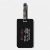 名前の粋なシマウマのプリントそしてピンクのリボン ラゲッジタグ (裏面縦)