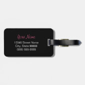 名前の粋なヒョウのプリントそしてピンクのリボン ラゲッジタグ (裏面横)