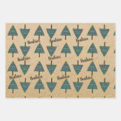 名前の素朴付いたクリスマスツリーのパターン緑 ラッピングペーパーシート (正面2)