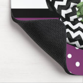 名前の紫色の点の緑バラのシェブロンのかわいい弓 マウスパッド (コーナー)