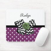 名前の紫色の点の緑バラのシェブロンのかわいい弓 マウスパッド (マウス)