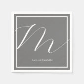 名前の組み合わせエレガントモノグラムのグレー スタンダードカクテルナプキン (正面)