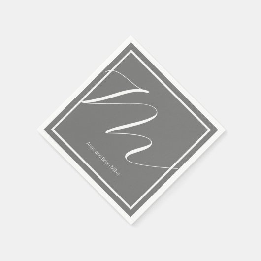 名前の組み合わせエレガントモノグラムのグレー スタンダードカクテルナプキン (角)