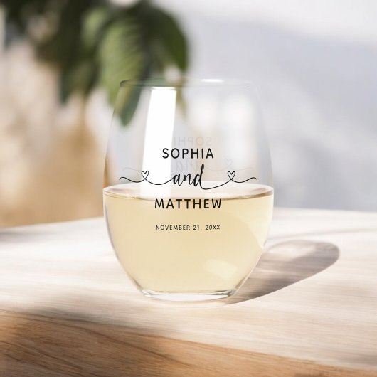 名前の組み合わせスクリプトモダンハート結婚 ステムなしワイングラス