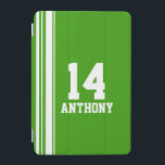 名前の緑と白のスポーツ名の番号ipad cover iPad miniカバー<br><div class="desc">オレンジと白のスポーツスタイルipadケースカバー。名前と特別な年齢、年カスタマイズまたは幸運な番号を選択してスポーツシャツのスタイル。現在のケース読：アンソニー14。 *フォントの自然により常に一致しない名前がある場合にご注意ください。あなたのipad画面にファ鮮やかンやスポーツの子供のための完璧な保護ギフト。独自に設計されたサラ・トレット。</div>