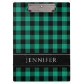 名前の緑と黒のチェックPlaid Gingham Pattern クリップボード (正面)