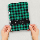 名前の緑と黒のチェックPlaid Gingham Pattern ノートブック
