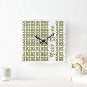 名前の緑のサファリの点 スクエア壁時計 (ホーム)