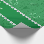 名前の緑のチアリーティングポンポンのブルホーン星 ラッピングペーパー (角)