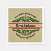名前の編集文字一致するクリスマスホリーカクテル スタンダードカクテルナプキン (正面)