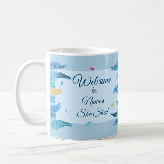名前の編集文字彼女はBoho Blue Featherを流した コーヒーマグカップ (左)