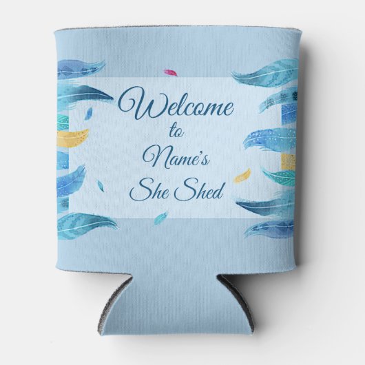 名前の編集文字彼女はBoho Blue Featherを流した 缶クーラー (正面)