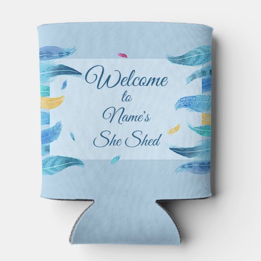 名前の編集文字彼女はBoho Blue Featherを流した 缶クーラー (裏面)