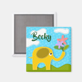 名前の編集Cutesy & おもしろいキッズゾウアートマグネット マグネット (正面/裏面)