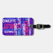 名前の繰り返しグラフィティパープルキッズ ラゲッジタグ (正面横)
