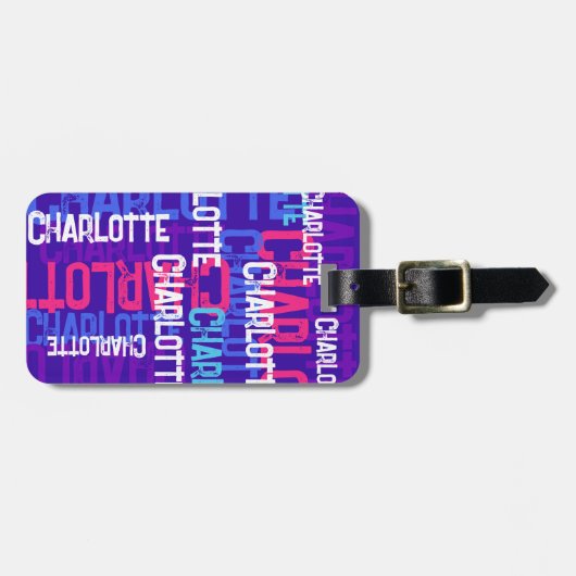 名前の繰り返しグラフィティパープルキッズ ラゲッジタグ (正面横)
