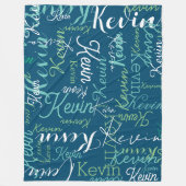 名前の繰り返しダークシーブルー フリースブランケット (正面)