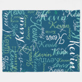 名前の繰り返しダークシーブルー フリースブランケット (正面(横))