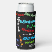 名前の繰り返し花婿介添人またはその他のカスタム文字 スリム缶クーラー (Seltzer裏面)