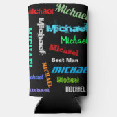 名前の繰り返し花婿介添人またはその他のカスタム文字 スリム缶クーラー (裏面)