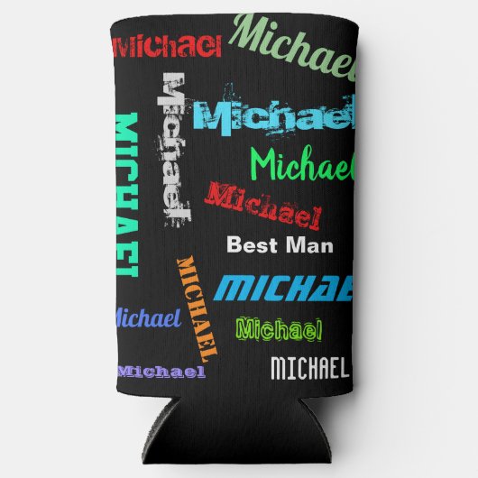 名前の繰り返し花婿介添人またはその他のカスタム文字 缶クーラー (正面)