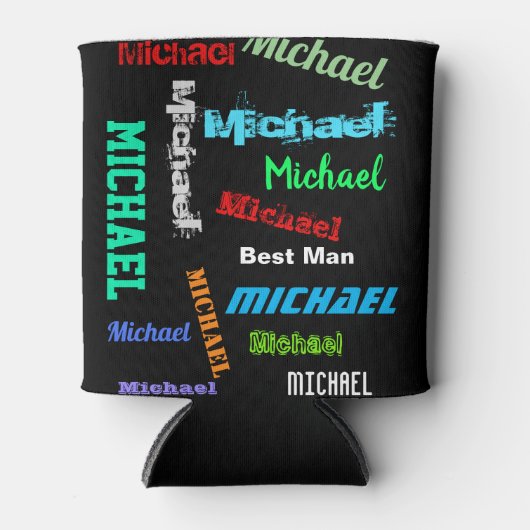 名前の繰り返し花婿介添人またはその他のカスタム文字 缶クーラー (正面)