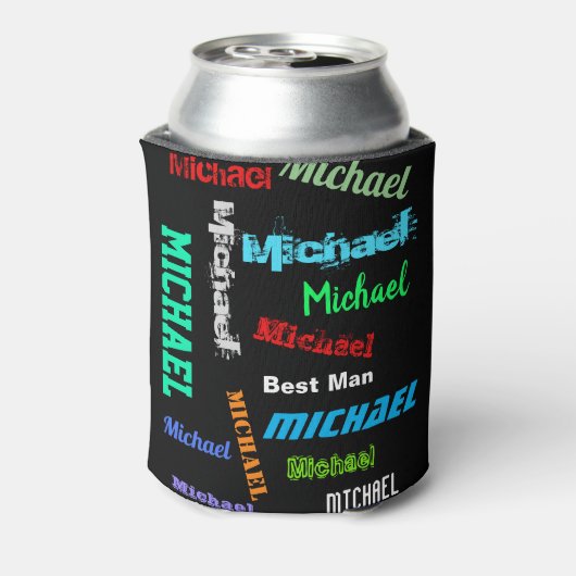 名前の繰り返し花婿介添人またはその他のカスタム文字 缶クーラー (缶裏面)