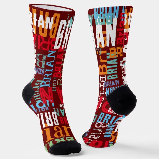 名前の繰り返し（暗赤色） ソックス (傾斜あり)