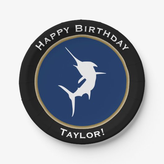 名前の航海のなシロカワカジキのハッピーバースデー ペーパープレート (正面)