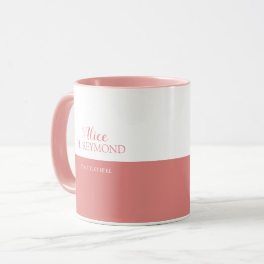 名前の良いハーフピンクと白パーソナライズされたのマグカップ マグカップ (正面左)