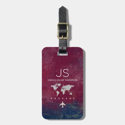 名前の良い旅行で古い外観の世界地図 ラゲッジタグ (正面縦)