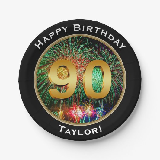 名前の花火のNinetieth第90誕生日 ペーパープレート (正面)