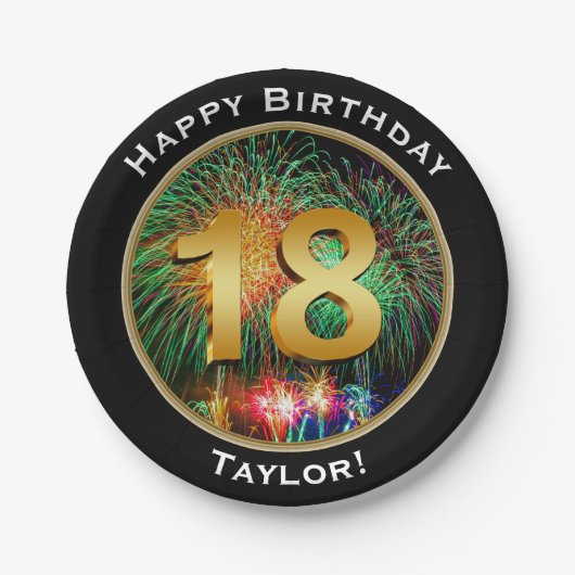 名前の花火第18の第18誕生日 ペーパープレート (正面)