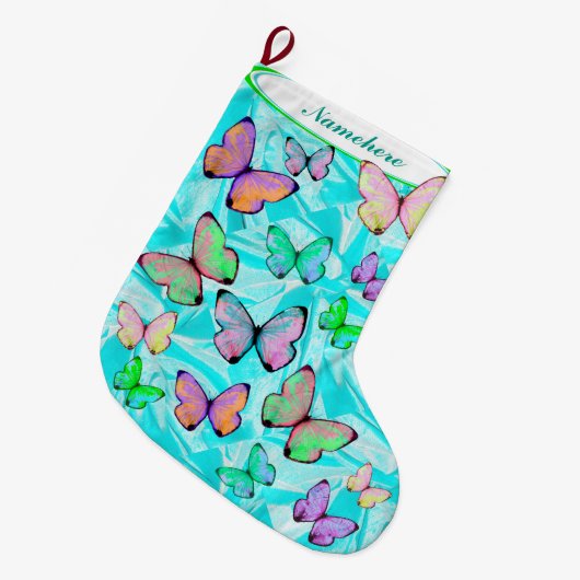 名前の蝶クリスマスのストッキング! ラージクリスマスストッキング (正面 (吊り時))