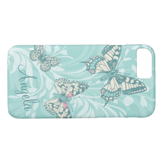 名前の蝶フローラティール（緑がかった色）の電話ケースの追加 Case-Mate iPhoneケース (裏面(横))