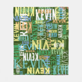 名前の複製カラーパターンタイポグラフィ緑 フリースブランケット (正面)