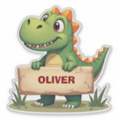 名前の記号がついたかわいいパーソナライズされた恐竜 シール (正面)