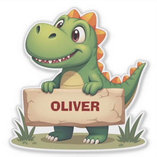 名前の記号がついたかわいいパーソナライズされた恐竜 シール (正面)