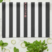 名前の調節可能な黒を縞で飾ります キッチンタオル (折り畳み)