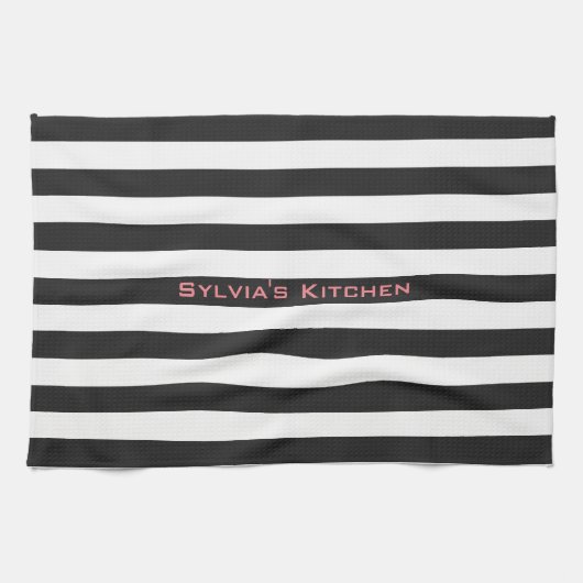 名前の調節可能な黒を縞で飾ります キッチンタオル (横)