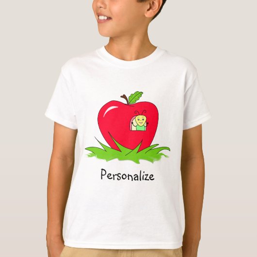 名前の赤いAppleのみみず Tシャツ (正面)